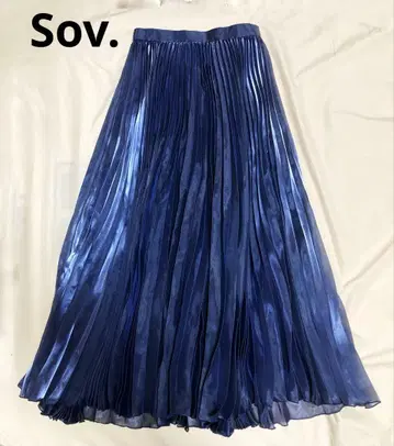 소브 Sov. 광택 플리츠 롱 스커트 블루
