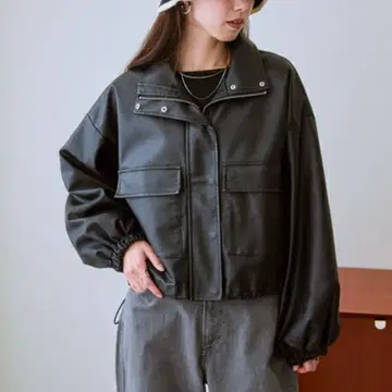 [ 새상품급 ] FUN 페이크 가죽 자켓 블루종 블랙 M 사이즈