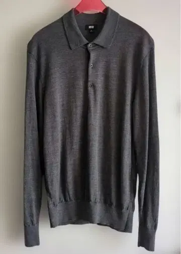 [ 새상품급 ] 유니클로 메리노 니트 피케 셔츠 긴팔 그레이 울 M