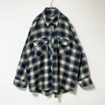 체크 패턴 셔츠 플란넬 셔츠 긴팔 L 파랑 네이비 시티보이