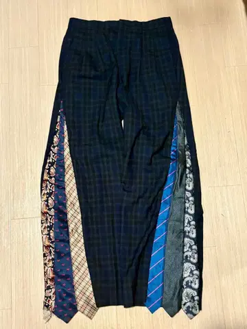 넥타이 재구축 체크 팬츠 리메이크 슬랙스 패치워크 개성파