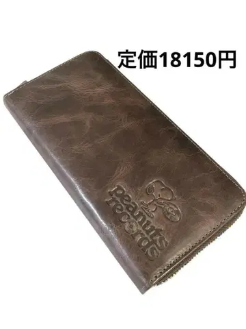 스누피 라운드 지퍼 가죽 장지갑