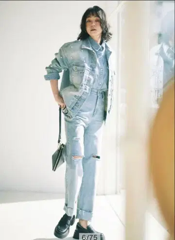 3세트!!! 펄 장식 BIG G 데님 셔츠 데님