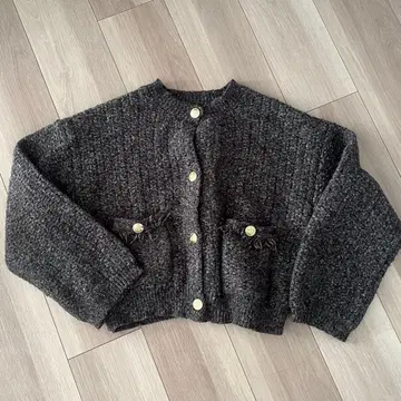 골드 버튼 트위드 숏 자켓 니트 가디건 andme