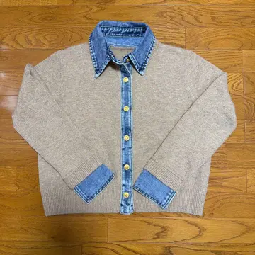 레이어드 스타일 데님 니트 가디건