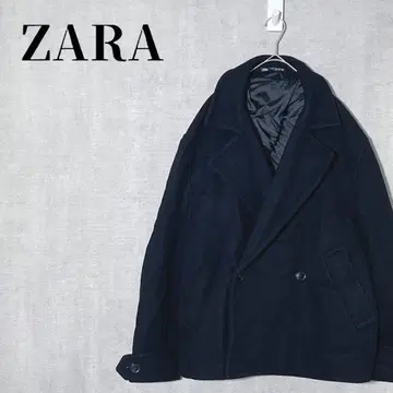 ZARA 울 혼방 더블 브레스트 코트 P 코트 라펠 칼라 블랙 사이즈 M