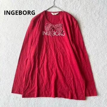 잉게보그 긴팔 티셔츠 도트 무늬 리본 로고 프린트 미사용급