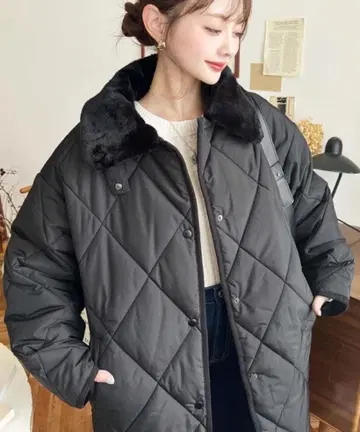 칼라 퍼 매트 폴리에스테르 다이아 퀼트 에코 다운 코트