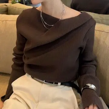 mystic 오프숄더 리브 니트