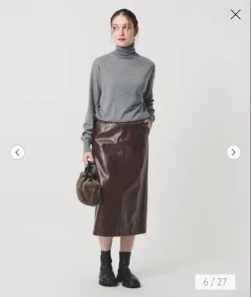 현행 모델 Beauty&Youth 가죽 라이크 A라인 스커트 와인 보르도