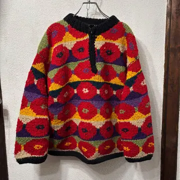 에콰도르제 에콰도르 빈티지 구제 의류 풀오버 하프 지퍼