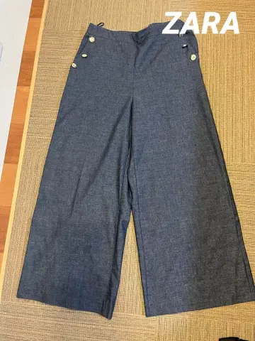 ZARA 다크 블루 와이드 팬츠 사이드 버튼