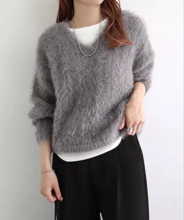 andme 시어 샤기 기모 라메 니트탑 그레이