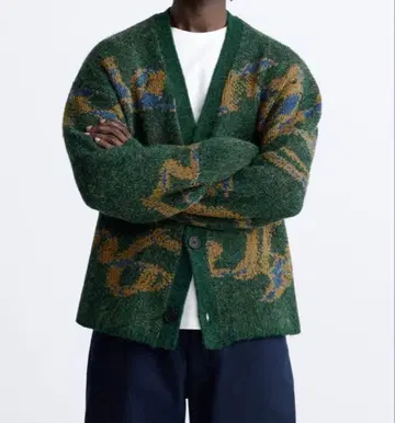 ZARA 자라 추상 니트 자카드 가디건 사이즈 L