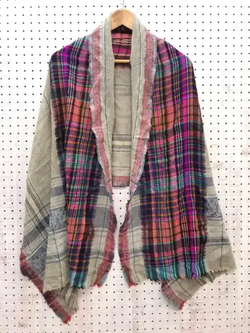 인도산 민족 에스닉 오리엔탈 구제 의류 잡화 체크 무늬 절개 프린지 스톨