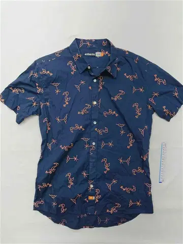 암브로슨 플라밍고 패턴 반팔 셔츠 네이비 계열 남성용 M
