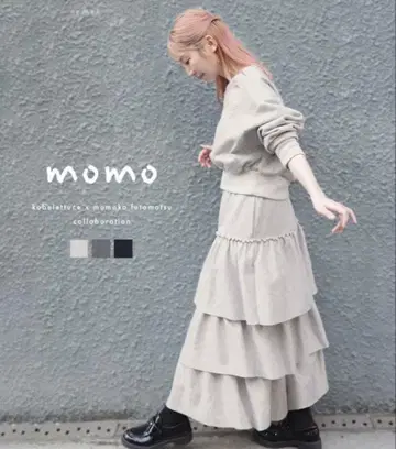 고베 레터스 스커트 소마츠 모모코 씨 콜라보 차콜 그레이