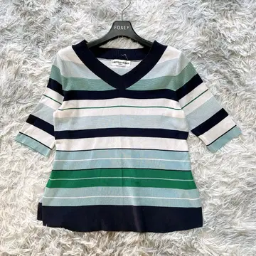 CHRISTIAN AUJARD M 코튼 혼방 반팔 니트 멀티 보더