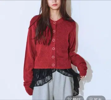 링 스냅 버튼 숏 가디건 레드 지나시스