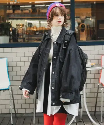 블랙 데님 자켓 오버 사이즈