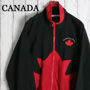 CANADA 바이컬러 빅 메이플 리프 와이드 소매 나일론 자켓