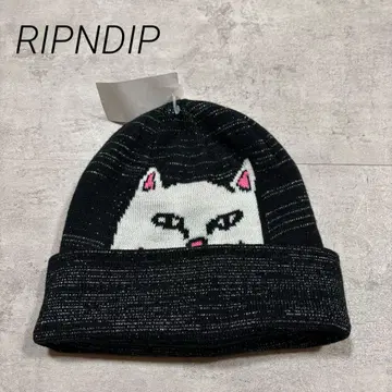 RIPNDIP 고양이 디자인 니트 모자 블랙 새상품