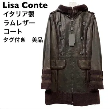 새상품급 리사 콩테 Lisa Conte 램 가죽 후드 부착 코트