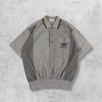 90s 반팔 피케 셔츠 절개 디자인 자수 이소재 믹스