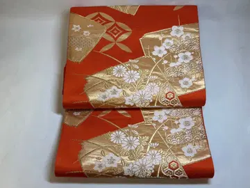 S19 일본 의류 기모노 순수 실크 후쿠로 오비 새상품급