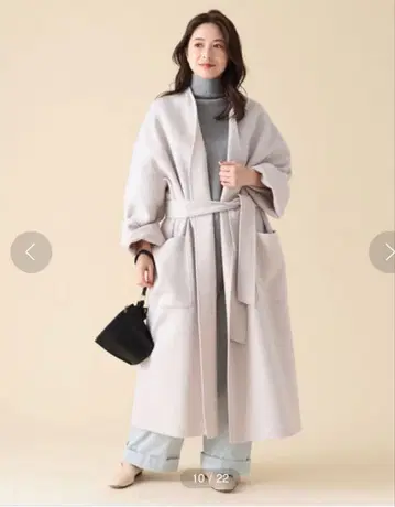 Demi-Luxe BEAMS 라펠리스 리버 코트 베이지