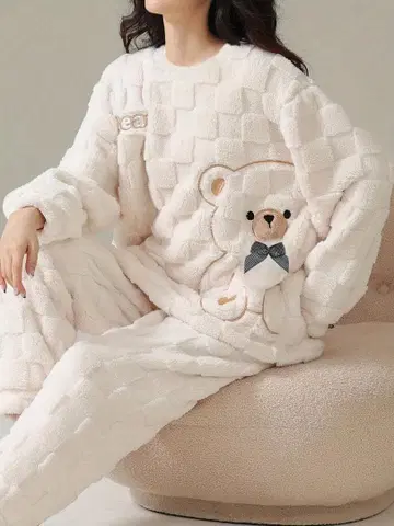 여성용 따뜻한 플리스 파자마 세트