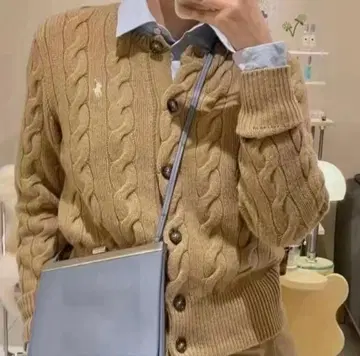 새상품 랄프 로렌 케이블 짜임 가디건 울 x 캐시미어