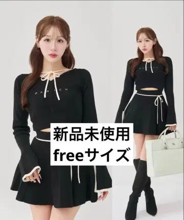 darich 허리 오픈 리본 디자인 니트 미니 원피스