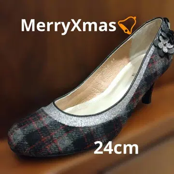 Marie 그레이와 빨간색 체크 무늬 펌프스 24cm