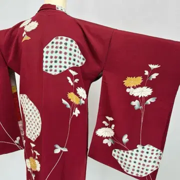 백합꽃 앤티크 겉옷 기장 93cm 다이쇼 로망 모던 순수 실크 L203