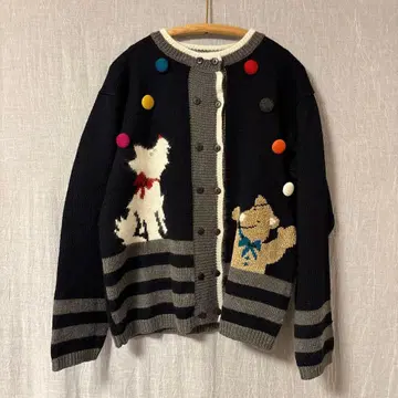 개와 곰 디자인 가디건 크리스마스 니트 빈티지