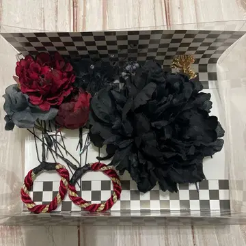 블랙 레드 조화 머리 장식 세트 성인식