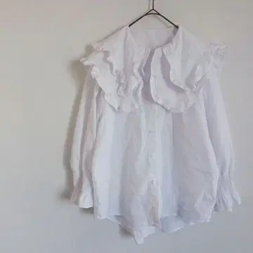 BIG 화이트 긴팔 프릴 세일러 카라 블라우스