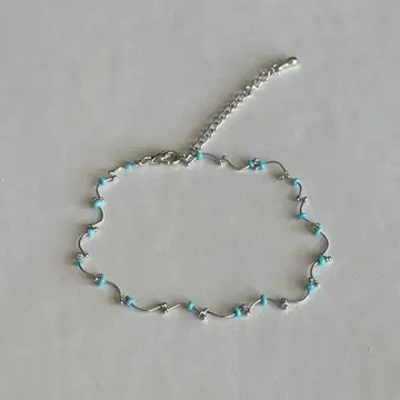 실버 스카이블루 비즈 물결 디자인 팔찌