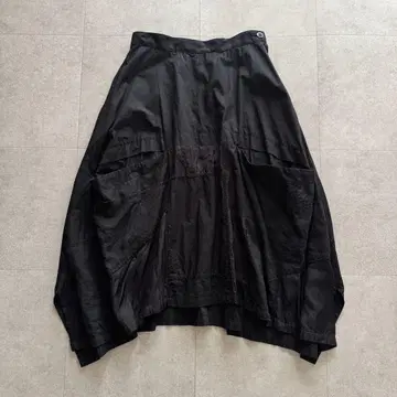 와이즈 롱 스커트 블랙 1 이소재 도킹 플레어 코튼 린넨