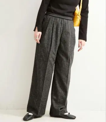 베이스 스톡 트위드 와이드 팬츠 허리밴딩 그레이 미사용 새상품