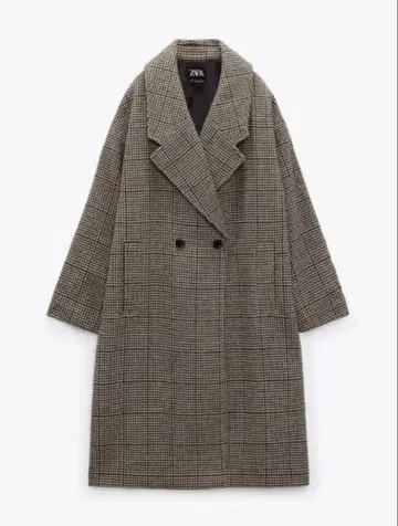 [ ZARA ] 울 혼방 롱 체크 코트 브라운 S