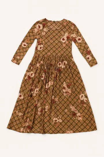 INGEBORG 꽃무늬 체크 롱 원피스 긴팔