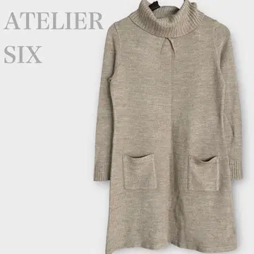 터틀넥 니트 원피스 롱 울 혼방 베이지 깔끔한 캐주얼