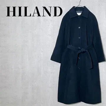 HILAND 사이즈 11(L) 울 혼방 롱 코트 허리 마크 블랙