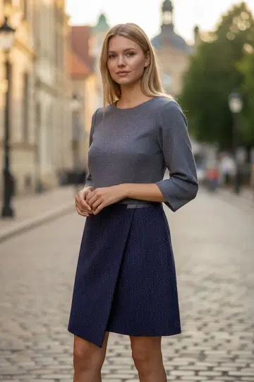 e491 UNTITLED 그레이 네이비 비대칭 원피스