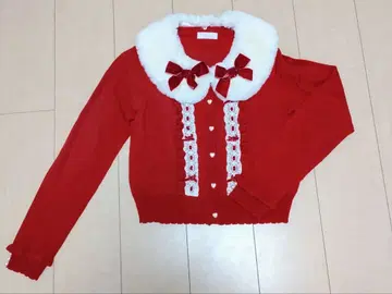 [꽤 레어템] LIZLISA 퍼 옷깃 달린 가디건 빨간색 리본 레이스