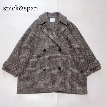 spick&span W 슬리버 체크 하프 코트 브라운 하자품 새상품급