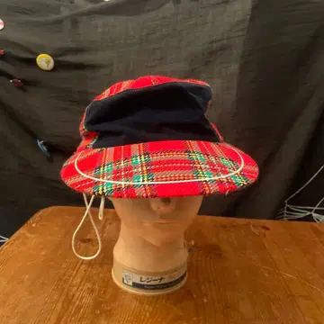 빨간색과 그린 체크 무늬 캡