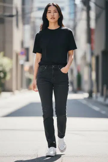 THE SHINZONE 데님 팬츠 34인치 다크 네이비 여성용 테이퍼드